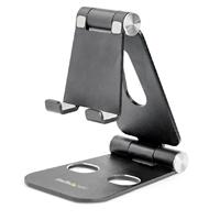 Esta es la imagen de soporte de escritorio para celular y tablet - multi angulo - plegable - portatil - en aluminio y de color negro usptlstndb - startech.com mod. usptlstndb
