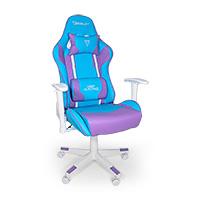 Esta es la imagen de silla gamer ocelot/color azul con morado/descansa brazos ajustables/ reclinable 90-155 grados/ soporta hasta 150kg