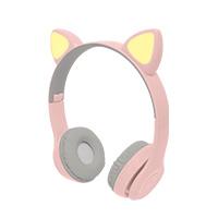 Esta es la imagen de audífono diadema bluethooth para niños catto rosa