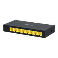 Esta es la imagen de switch/ dahua/ pfs3008-8gt/ gigabit de 8 puertos no administrable/ capa 2/ 10/100/1000 base-t/ carcasa metalica/ switching 16g/ tasa de reenvio de paquetes 11.9 mbps/ memoria bufer de paquetes 1.5mb/