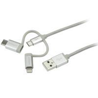 Esta es la imagen de cable trenzado de 1m usb a lightning usb-c y micro usb - cable cargador para telfono celular iphone ipad tablet - startech.com mod. ltcub1mgr