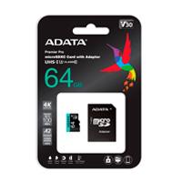 Esta es la imagen de memoria adata micro sdxc/sdhc 64gb uhs-i 100mb/80mb clase 10 v30 a2 c/adaptador (ausdx64gui3v30sa2-ra1)