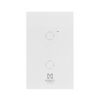 Esta es la imagen de apagador inteligente de pared mirati de 2 apagadores touch wifi 2.4hz bluetooth // compatible con android e ios // funciona con alexa y asistente de google