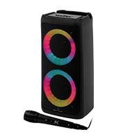 Esta es la imagen de bocina inalambrica bluetooth portatil con microfono recargable luz rgb doble bocina 4 pulgadas perfect choice festa ultimate - negro//sustituye a spk-1940/pc-112860