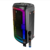 Esta es la imagen de bocina inalambrica bluetooth portatil recargable luz rgb con microfono / control remoto funcion tws dual 8 pulgadas perfect choice joy - negro