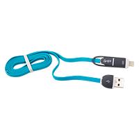 Esta es la imagen de cable 2 en 1 micro usb/tipo lightning ghia 1.0 mts usb 2.1 carga y transferencia de datos con protector para entrada y salida azul/gris