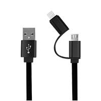 Esta es la imagen de cable 2 en 1 micro usb/tipo lightning ghia 1.0 mts usb 2.1 carga y transferencia de datos negro