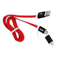 Esta es la imagen de cable 2 en 1 micro usb/tipo lightning ghia 1.0 mts usb 2.1 carga y transferencia de datos rojo/negro