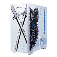 Esta es la imagen de gabinete ocelot gaming blanco modelo y diseño anime blue warthog/media torre/soporta 8 ventiladores de 120mm/soporta gpu 3400mm/cristal templado/sin fuente/factor de forma atx/ frontal liso.