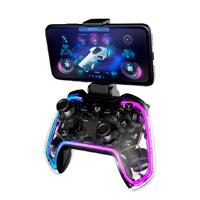 Esta es la imagen de gamepad balam rush kontrol glow g595 / inalambrico recargable / bt 5.0 / rgb / vibracion dual / soporte p celular / android - ios - pc win - n switch - ps 3-4 / botones programables / br-936910