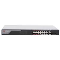 Esta es la imagen de switch monitoreable hikvision ds-3e1318p-ei poe+ / 16 puertos 10/100 mbps poe+ / 2 puertos 10/100/1000 mbps + 2 puertos sfp de uplink / poe hasta 250 metros / conexión remota desde hik-partnerpro / 2