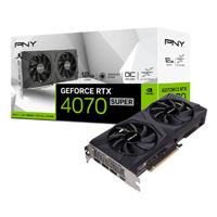 Esta es la imagen de tarjeta de video pny geoforce rtx 4070 super dual fan oc / 12gb gddr6 / dp 1.4a / hdmi 2.1 / pcie 4.0 x16 / gama alta / gamer