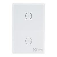 Esta es la imagen de apagador inteligente de pared // mirati // wifi 2.4ghz // 2 apagador touch // compatible con android e ios // funciona con alexa y asistente de google