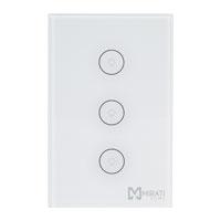 Esta es la imagen de apagador inteligente de pared // mirati // wifi 2.4ghz // 3 apagador touch // compatible con android e ios // funciona con alexa y asistente de google