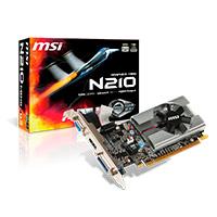 Esta es la imagen de tarjeta de video msi nvidia n210/pcie x16 2.0/1gb ddr3/hdmi/vga/dvi/1x ventilador/bajo perfil/gama basica