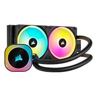 Esta es la imagen de disipador con enfriamiento liquido corsair icue link h100i/ 240 mm/ s-1700 1200/ am5 am4/ rgb  negro