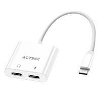 Esta es la imagen de adaptador acteck shift plus aa415 / usb c - 2x usb c / audio - tipo c dp / android - ios / blanco / ac-939768