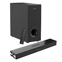 Esta es la imagen de barra de sonido acteck dynamic thin bs600 / 3 boocinas + subwoofer / sonido estereo 2.1 / 60 w / 80 db / 3.5 mm - usb - hdmi - optical - bluetooth 5.3 / negro / ac-940801