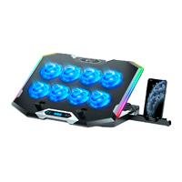 Esta es la imagen de base enfriadora gamer balam rush eolox frost pro ef760 / laptop 17 pulg / 8 ventiladores / 6 niveles / iluminacion rgb / velocidad ajustable / soporte p celular / puerto usb /  negro / br-941129