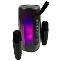 Esta es la imagen de bocina portatil transparente rgb perfect choice con 2 microfonos inalambricos