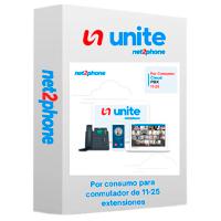 Esta es la imagen de extension por consumo - net2phone - para conmutador telefonico en la nube unite de 11 a 25 usuarios - licencia por usuario - renta mensual mas consumo - entrega electronica