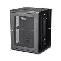 Esta es la imagen de gabinete rack de pared para servidores 15u 19 4 postes y estante 1u - rack de servidores de montaje en pared con bisagra - rack ventilado para equipo de red startech