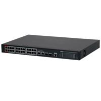 Esta es la imagen de switch/ dahua/ dh-s4228-24gt-360/ gigabit 24 puertos administrable/ capa 2/ 2 puertos hi-poe/ redundancia de red: stp/ rstp/ transmision de larga distancia de 250 m/ 56 gbps/ poe