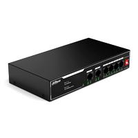 Esta es la imagen de switch/ dahua/ dh-sf1006lp/poe de 6 ptos fast ethernet/ 4 ptos poe 10/100/ 36 watts totales/ 2 ptos uplink rj45 10/100/ poe watchdog/ soporta hasta 250mts sobre utp cat 6/ proteccion contra descargas