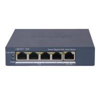 Esta es la imagen de switch gigabit poe+ / administrable / 4 puertos 1000 mbps poe+ / 1 puerto 1000 mbps uplink / configuración nube hik-partnerpro / modo extendido hasta 300 metros / 45 watts