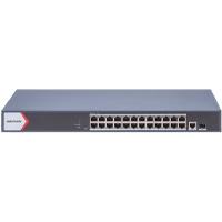 Esta es la imagen de switch gigabit poe+ hikvision / administrable / 24 puertos 1000 mbps poe+ / 1 puerto 100 uplink / 1 puerto 1000 mbps uplink / 1 puertos sfp uplink / configuración nube desde hik-partnerpro / modo ext