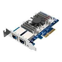 Esta es la imagen de tarjeta de red qnap qxg-10g2t / velocidades de transmision 10gbps/5gbps/2.5gbps/1gbps/100mbps / puertos nbase-t/rj45(2) / pcie 3.0(4) / compatible con windows 10 y 11