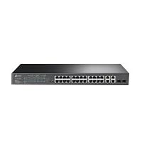 Esta es la imagen de switch tp-link tl-sl2428p 24 puertos rj45 10/100 mbps poe con 2 puertos rj45 gigabit y 2 ranuras sfp gigabit combo no administrable para rack 19 pulgadas