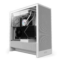 Esta es la imagen de gabinete nzxt h5 flow /blanco /vidrio templado/2 ventiladores/f120q /mid tower /usb tipo c /gamer