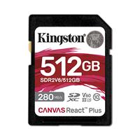 Esta es la imagen de memoria flash sd kingston sdxc canvas react plus 512gb 280r/150w uhs-ii u3 v60 sdr2v6/512gb