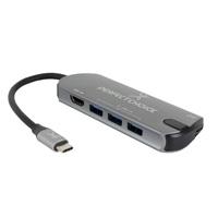 Esta es la imagen de adaptador hub conector usb tipo c con 3 puertos usb a hembra / 1 hdmi perfect choice - gris