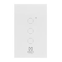 Esta es la imagen de apagador inteligente de pared mirati de 3 apagadores touch wifi 2.4hz bluetooth // compatible con android e ios // funciona con alexa y asistente de google