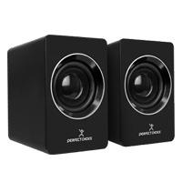 Esta es la imagen de bocinas para computadora sonido estereo 2.0 conector usb y 3.5mm control de volumen perfect choice mosso - negro