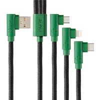 Esta es la imagen de cable 3 en 1 microusb/tipo c/lightning hune hiedra sustentable trenzado 90ª 1.2m compatible con iphone (bosque)