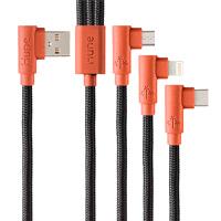 Esta es la imagen de cable 3 en 1 microusb/tipo c/lightning hune hiedra sustentable trenzado 90ª 1.2m compatible con iphone (corteza)