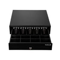 Esta es la imagen de cajon de dinero - techzone - tzbe5b8m100 - compartimento para 5 billetes y 8 monedas - gaveta removible - 3 sistemas de apertura - negro