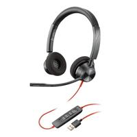 Esta es la imagen de diadema hp poly 8x220aa blackwire c3320/ alambrica binaural usb-a con cancelacion de ruido y microfono control en el cable color negro con naranja