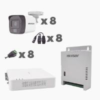 Esta es la imagen de kit turbohd 2 megapixeles hikvision kh1080p8bfh dvr 8 canales con audio por coaxitron / 8 cámaras con micrófono integrado 101° visión/ luz blanca + ir visión nocturna / transceptores / conectores / f