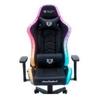 Esta es la imagen de silla gamer balam rush lightning rush v2 / max 150 kg / soporte lumbar y cervical / piston clase 4 / inlcinacion 135° / reposabrazos 3d / iluminacion led / tactopiel / negro / br-940566