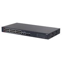 Esta es la imagen de switch/ dahua/ cs4226-24et-240/ poe de 26 pts/ 24 pts poe 10/100/ 2 uplink 10/100/1000 + 2 pts sfp/ 240 watts totales/ / administrable en la nube por dolynk care/poe hasta 250 mts/ carcasa metali