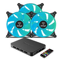 Esta es la imagen de ventiladores ocelot gaming ofkit-2 / kit 3 piezas / 120mm / rgb / hub para 10x ventiladores rgb / control remoto / 38.5 cfm / 1200 rpm / 21.2 db / color negro